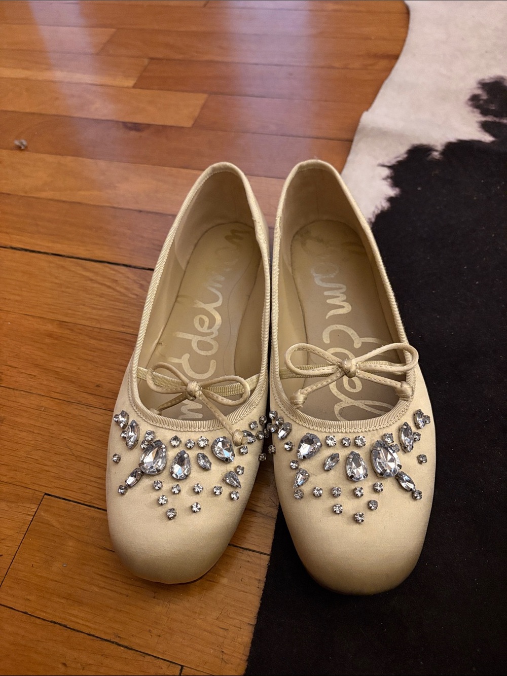 Sam Edelman Ivory Crystal-Embellished Ballet Flats